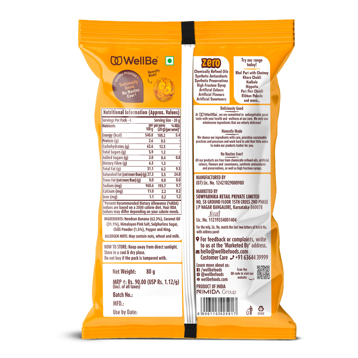 WellBe Banana Chips Guntur Chilli Masala 80g