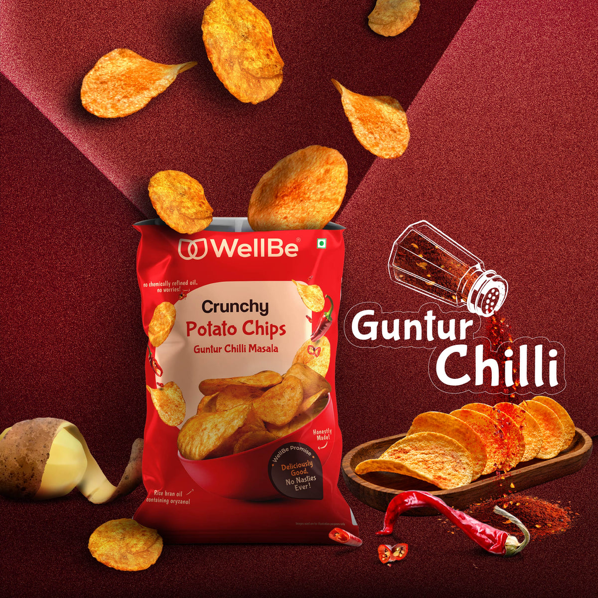 WellBe Potato Chips Guntur Chilli Masala 80g